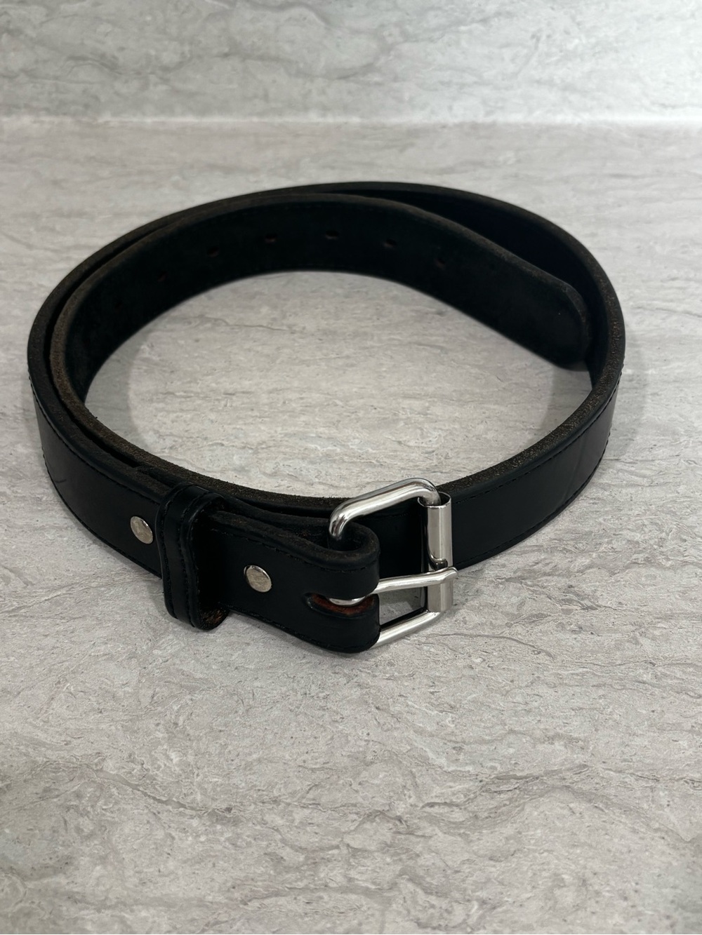 Men's Black Leather 40” Belt with Polished Silver Buckle
